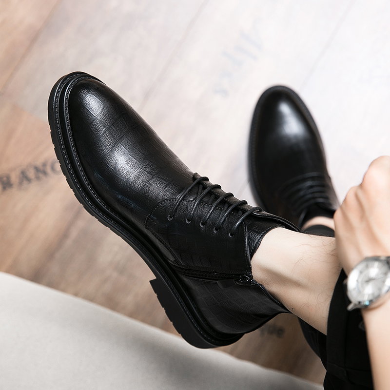 马丁靴男商务正装皮鞋男士英伦风高帮鞋透气增高尖头休闲真皮靴子