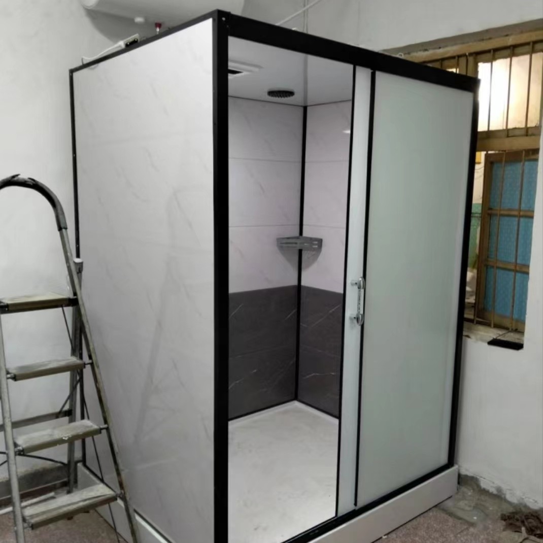 拼接纤维板整体淋浴房带马桶一体机卫生间含马桶立柱脸盆