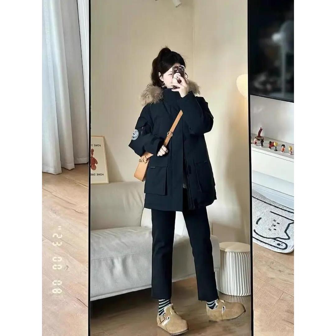 大毛领派克羽绒羽绒棉女2023冬季新款连帽棉袄外套宽松加厚