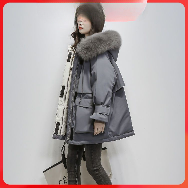 新款登派克服女中长款韩版2023新款羽绒棉服女宽松加厚大毛