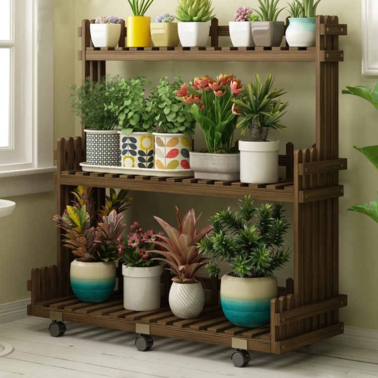 防腐实木质花架子多肉落地置物架子多层室内绿萝阳台客厅花盆架