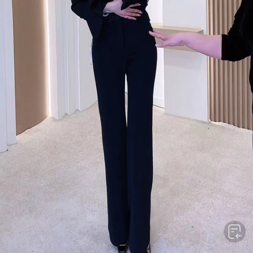 春季新款百搭时尚显腿直黑色中高腰微喇裤长裤女士245