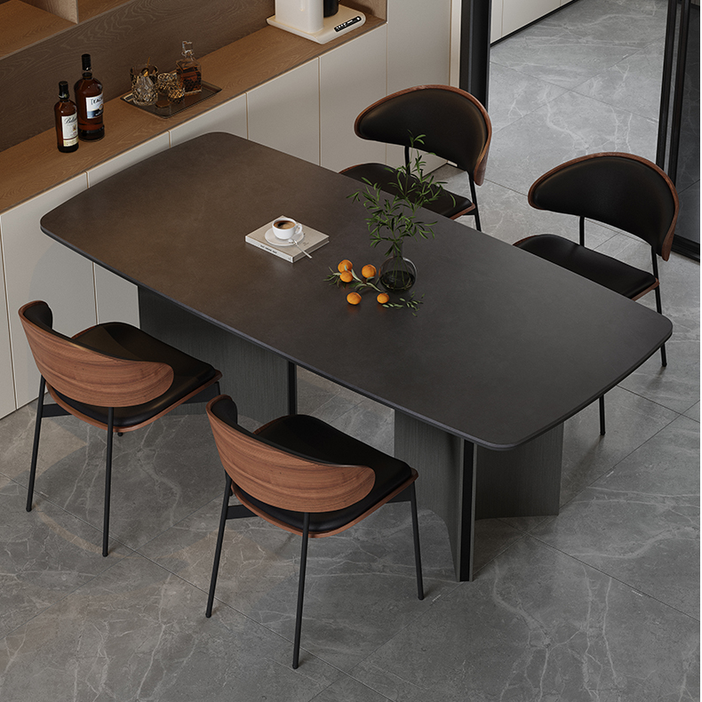 意式岩板餐桌椅2025新款吃饭桌现代长方形复古小户型家用极简餐桌