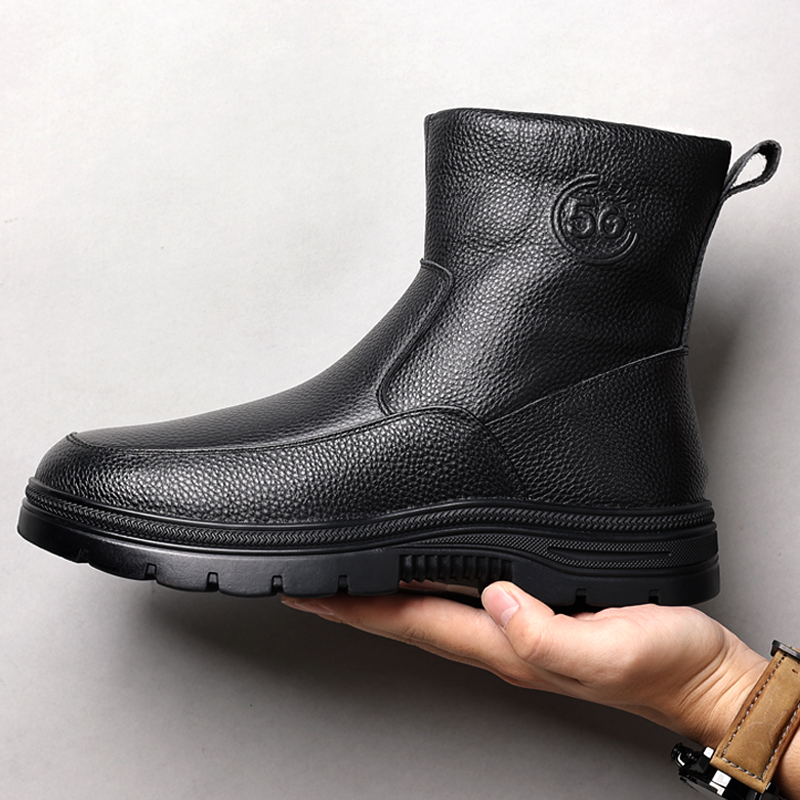 冬季羊毛棉鞋牛皮高帮雪地靴加绒保暖真皮靴子抗寒高筒鞋