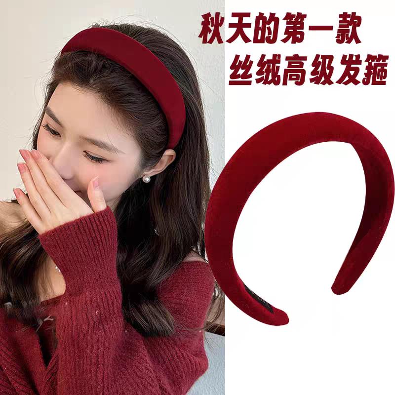 高级感圣诞新年秋冬红色发箍女宽边头箍网红复古发卡发捆头饰气质