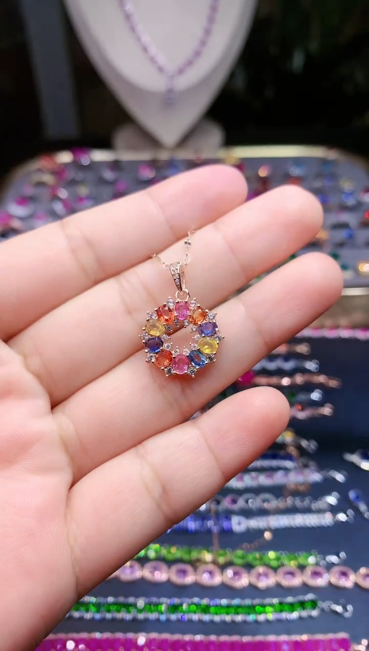 【闪购商品】彩色蓝宝石颈饰银S925镶嵌.