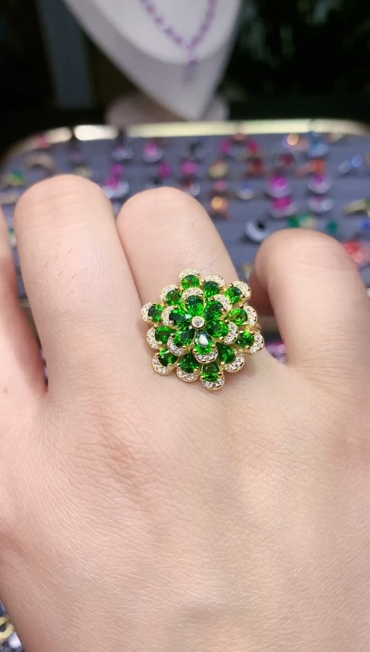 【闪购商品】透辉石戒指银S925镶嵌.