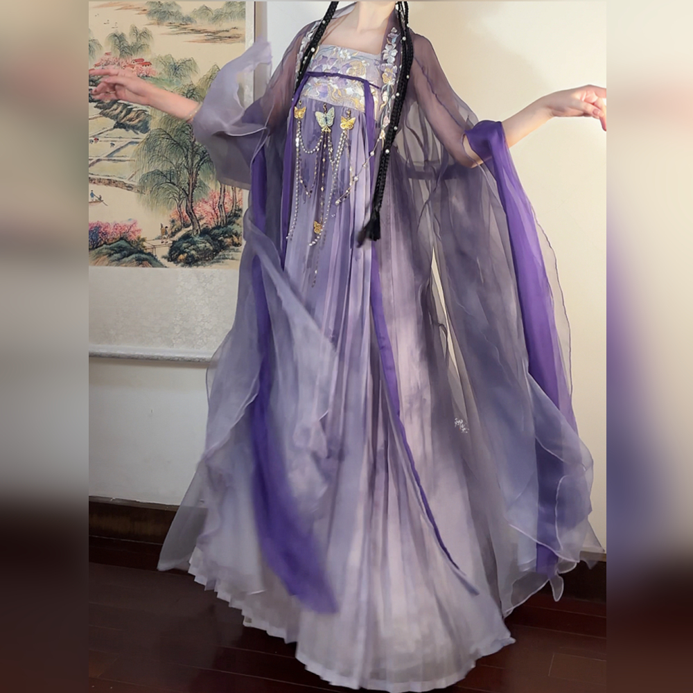 泽芷韶华原创【醉如烟】汉服女唐制蝴蝶袖诃子裙重工刺绣春夏套装
