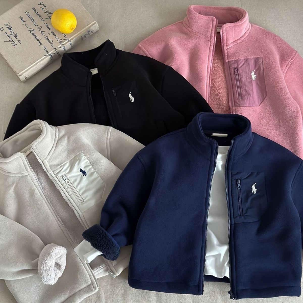 儿童毛毛衣双面绒秋冬男女小童纯色夹克弹力潮牌宝宝加绒洋气外套