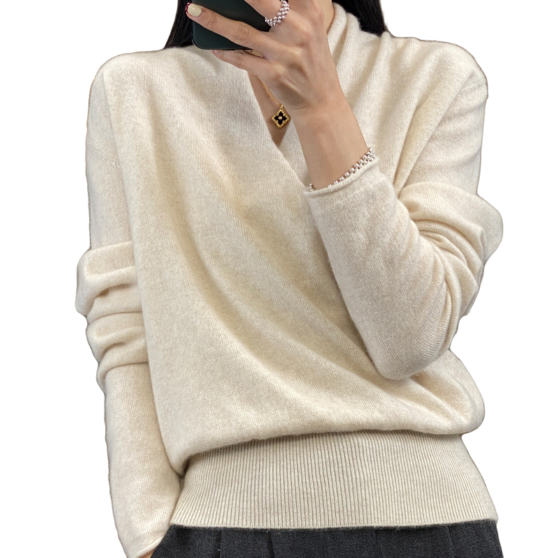 秋冬新款 纯羊毛气质优雅交叉V领羊毛衫毛衣女款纯色长袖