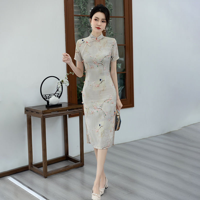 日常短款夏季复古春夏中国风小个子旗袍显瘦优雅少女蕾丝裙子修身