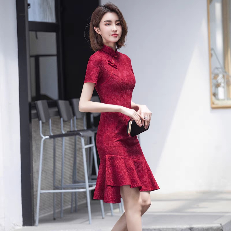 红色旗袍女2025年新款年轻款改良高端气质小个子婚礼妈妈婚宴礼服