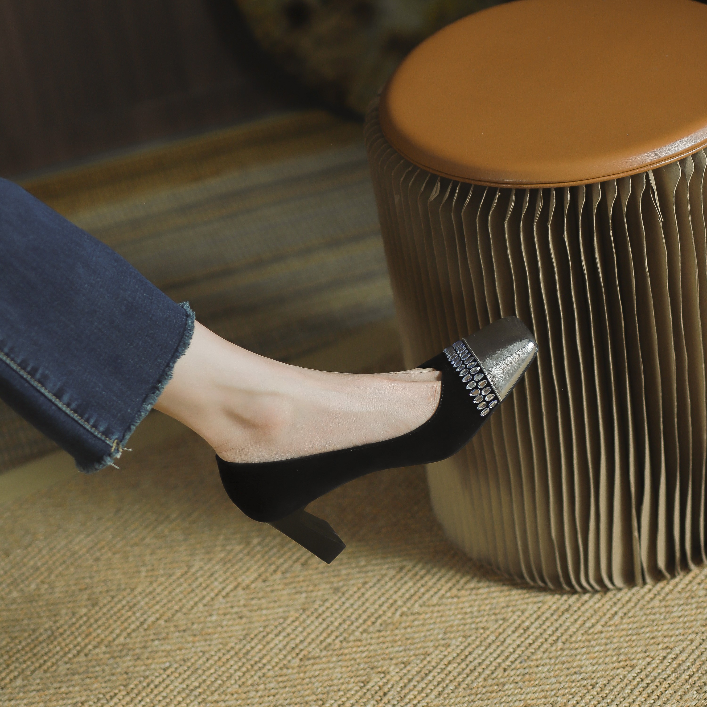 【羊皮鞋垫】2025年秋季新款高跟鞋女时尚百搭气质法式方头女单鞋