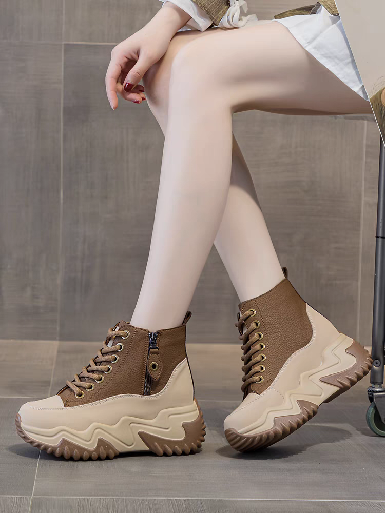 头层牛皮女鞋厚底增高高帮休闲鞋小个子百搭时尚真皮复古英伦风