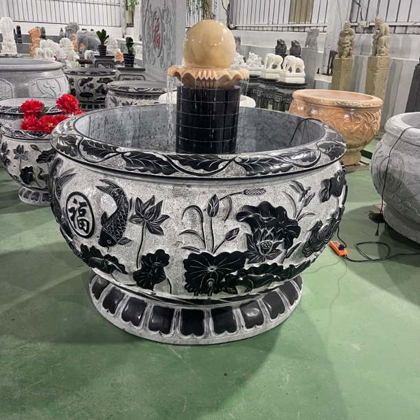 曲阳石雕青石石缸含水球一套门海庭院摆件包邮不卸车