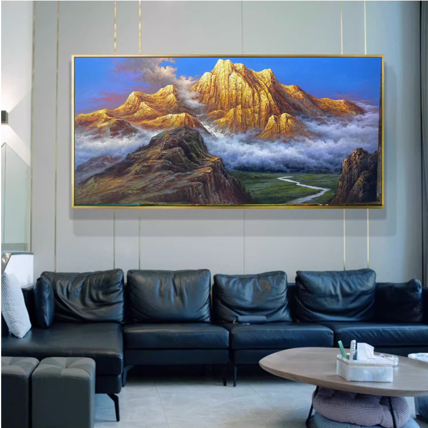 【日照金山】手绘肌理版画油画客厅装饰画玄关茶室挂画定制风景