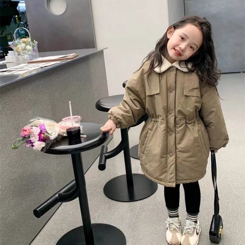 女童棉服外套秋冬季加厚加绒中长款儿童宝宝洋气冬装2023新款棉服
