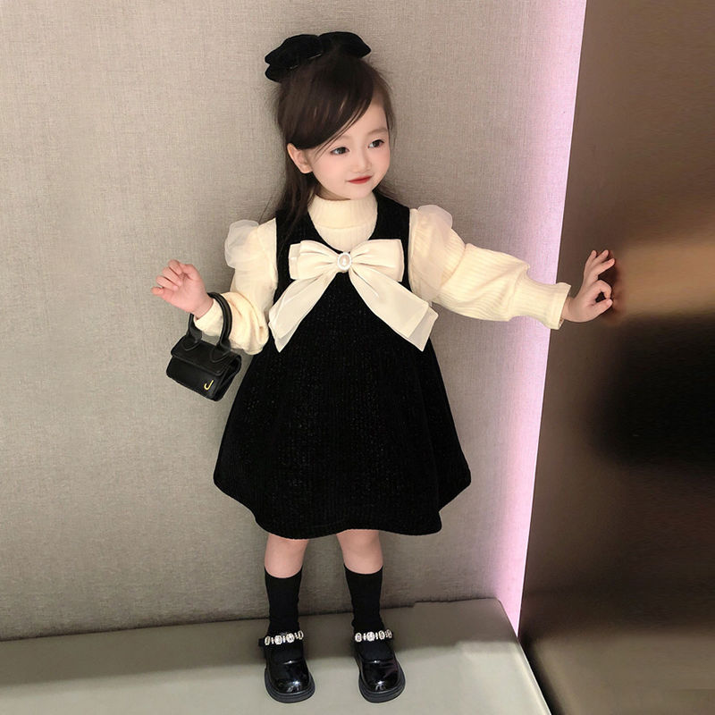 女童小香风套装裙春秋2023新款洋气秋装裙宝宝生日洋气背心公主裙