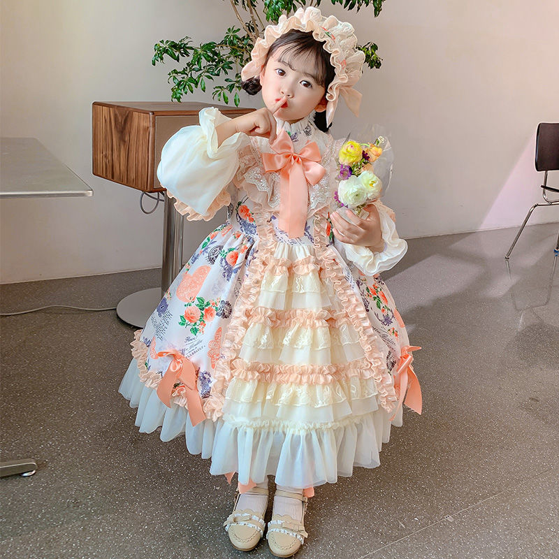洛丽塔女童公主裙秋装儿童宝宝公主裙春秋季小女孩复古连衣裙洋气