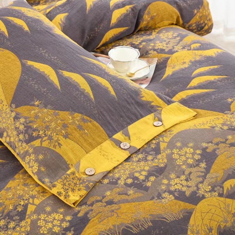 【枕套】全棉色织提花双层纱纽扣款枕套--透气柔软舒适时尚轻奢复古