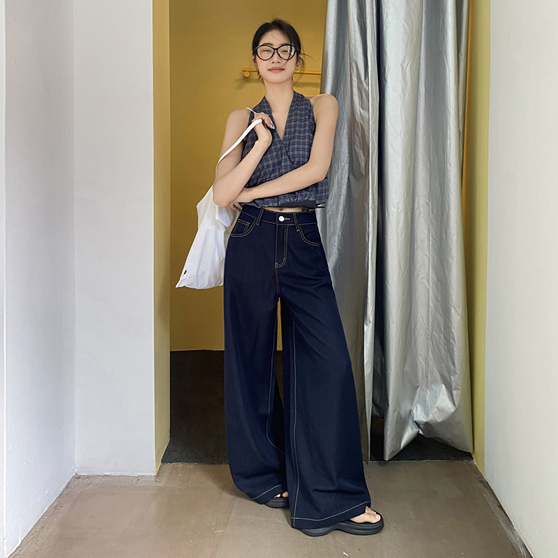 REDR全新黑科技面料丹宁原牛色阔腿牛仔裤女高腰垂感宽松显瘦长裤