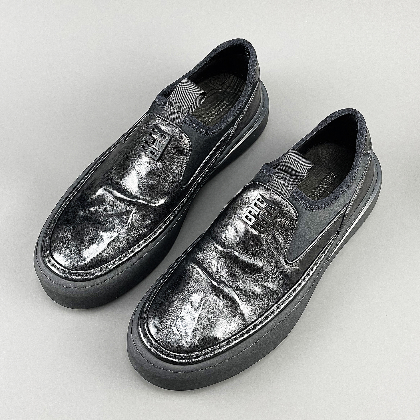 8019-5秋冬新款高档潮流百搭板鞋男鞋男士休闲皮鞋真皮乐福鞋男