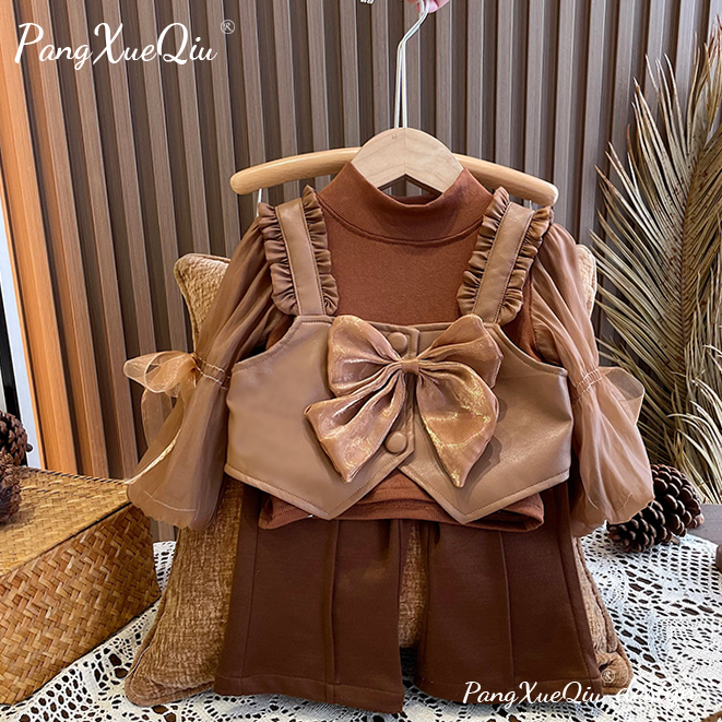 【胖雪球】婴幼儿秋季套装吊带皮衣2024新款三件套