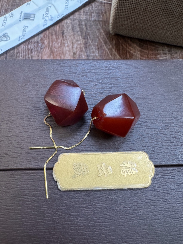 红玛瑙八棱耳坠耳线