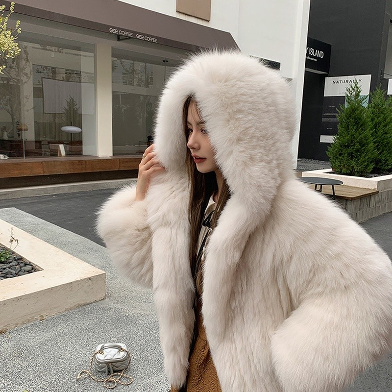 索菲特皮「镇店宝60」加厚加密双面编织狐狸毛皮连帽大白熊