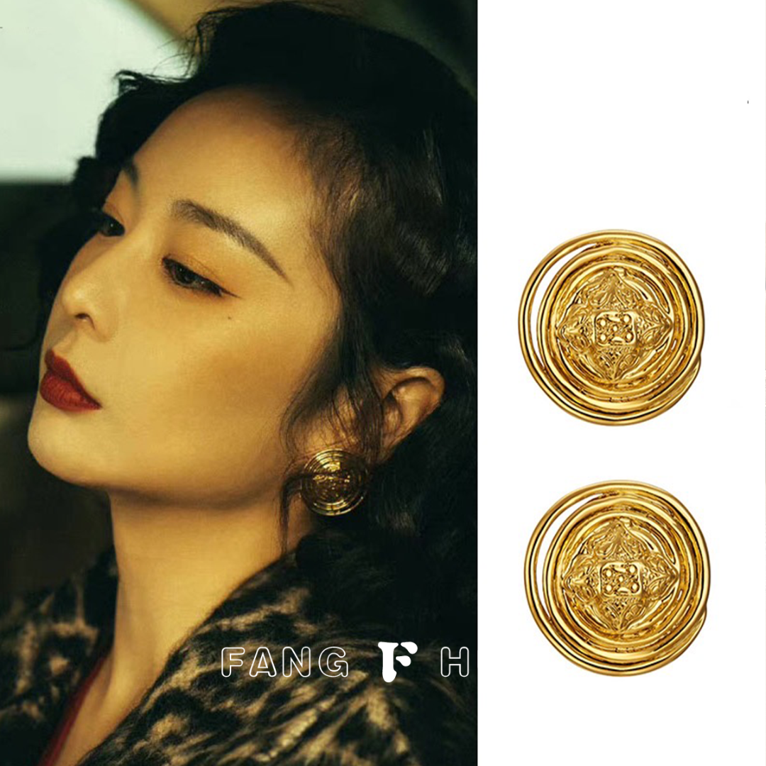 铜合金耳饰 【芳华】大嫂同款蚊香盘复古法式圆牌｜法式人生