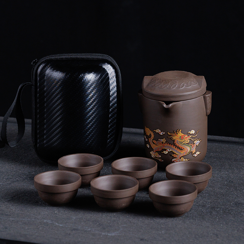 变色旅行茶具套装便携包户外快客杯紫砂泡茶杯一壶六杯茶具商品图