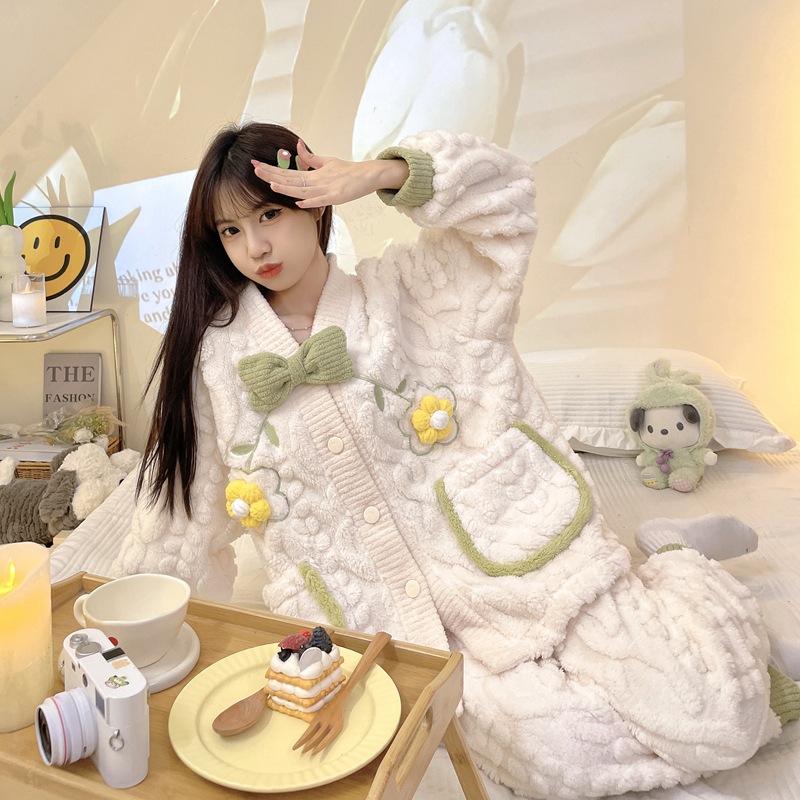 可外穿加厚套装毛绒家居服春秋宽松学生加绒ins保暖冬天