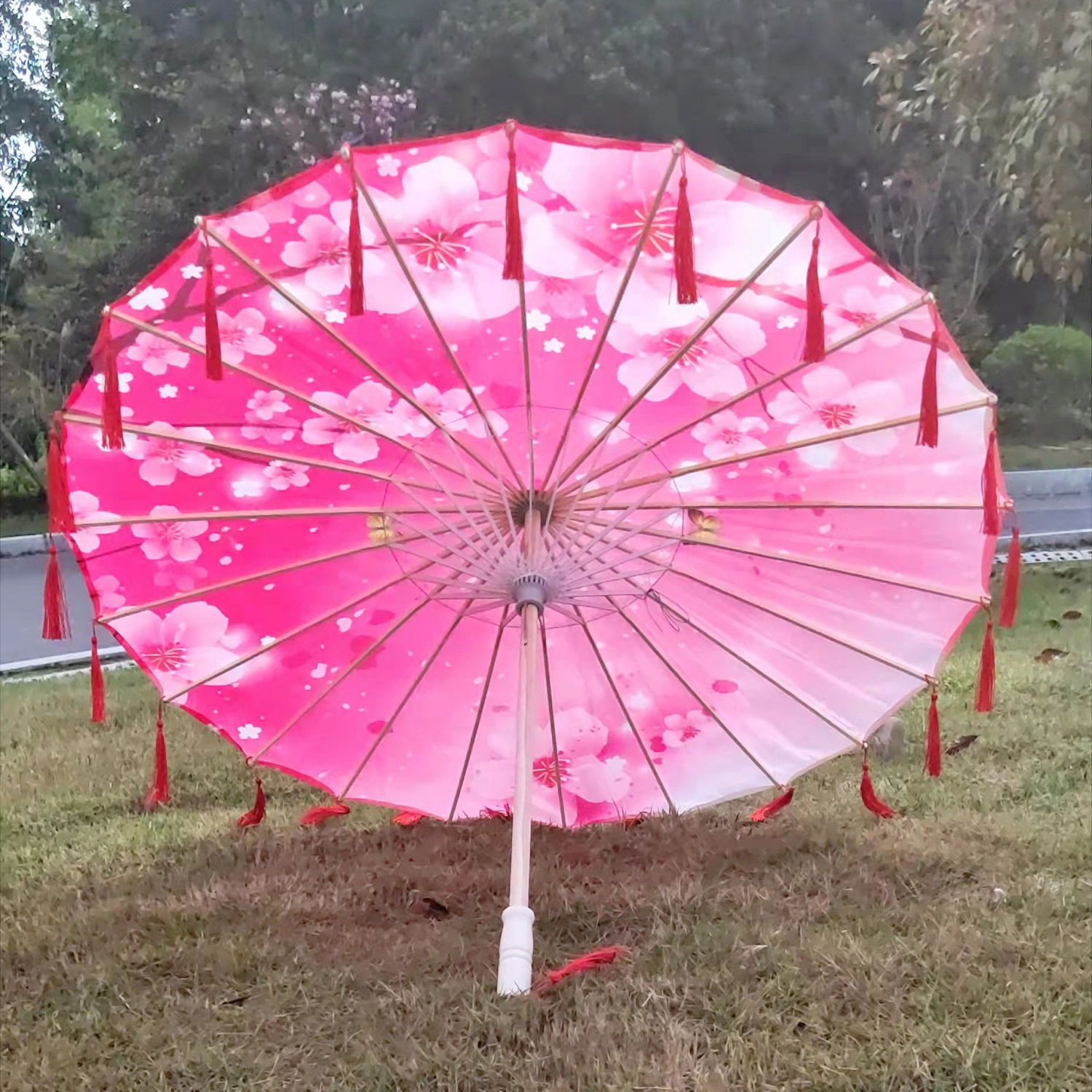 古风流苏绸布伞防雨古代汉服舞蹈伞装饰道具走秀演出跳舞油纸伞nu