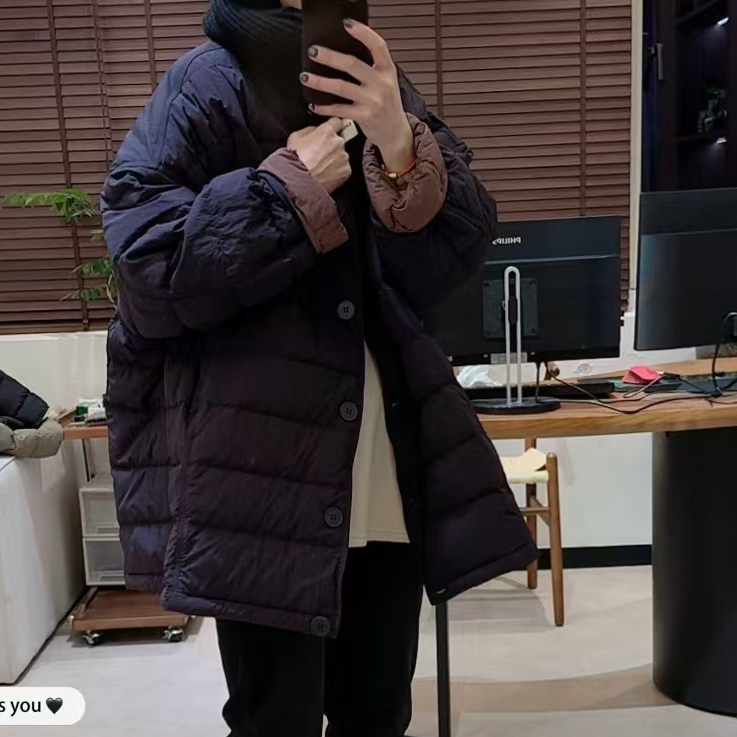 【五五定制】2024新款—TY秋冬时尚拼色圆领压线单排扣羽绒服95780