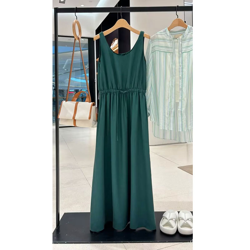 原单非市面货！绿色电力纺无袖真丝连衣裙 494 ERP库存B200