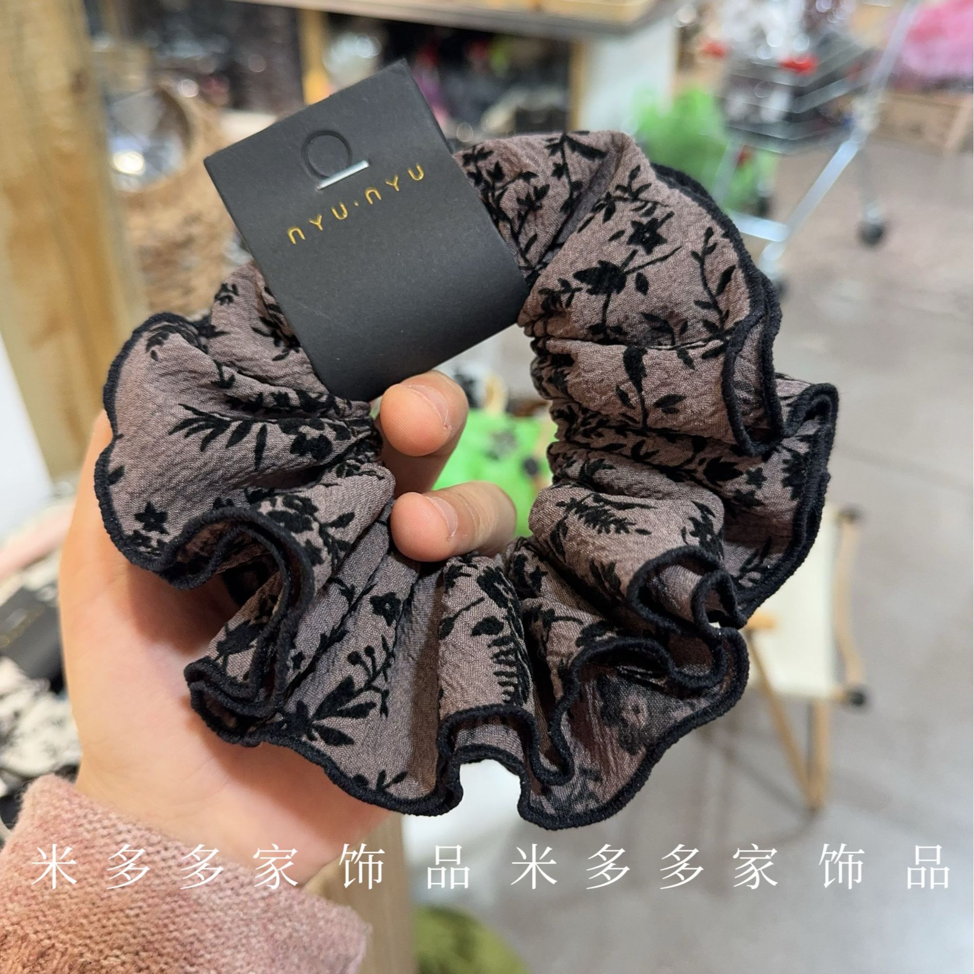 布艺水墨黑白精致优雅碎花法式发饰高级感百搭大肠圈头饰大发圈女