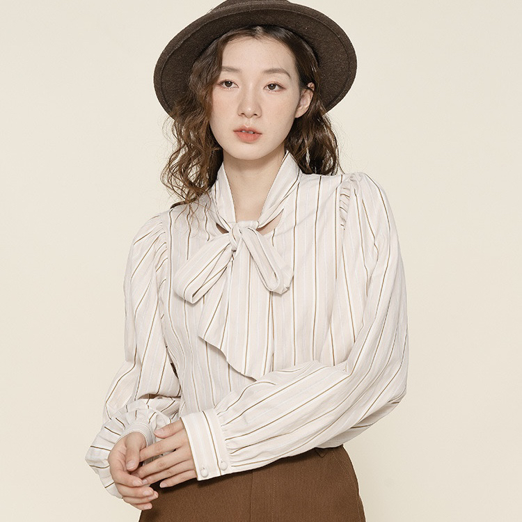 D-HARRY/迪哈利条纹衬衫女冬季新款微泡袖型长袖衬衣DH224D95670D
