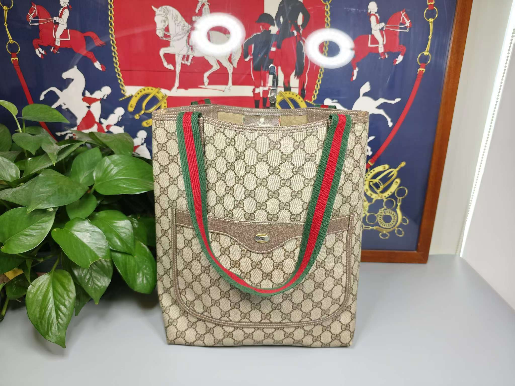 95新 GUCCI/古驰 老花竖版托特【中古精选】 编码：9292180