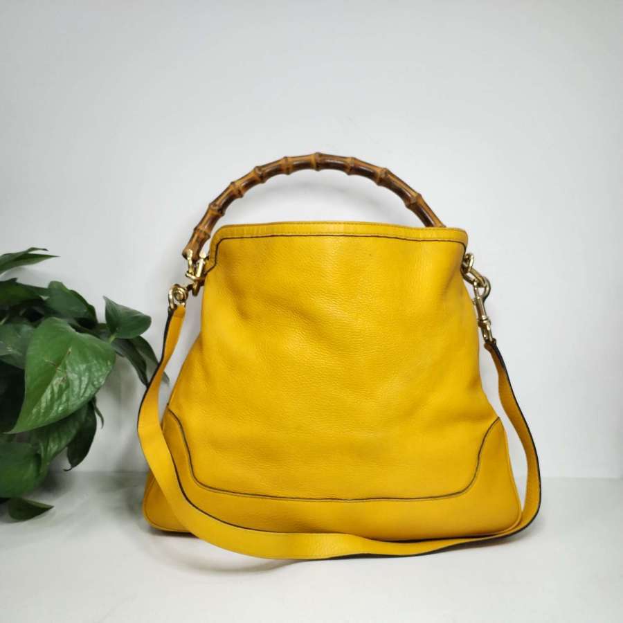 95新 GUCCI/古驰 【老板娘专属】黄竹节手提包尺寸40x10x32 8486352