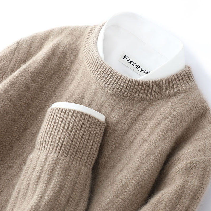 男神必入！100羊绒男圆领七针加厚纯色毛衣商务休闲针织打底衫