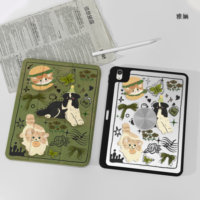 【三折磁吸分离】汉堡猫华为苹果平板保护壳air6防弯ipad11硬壳笔槽