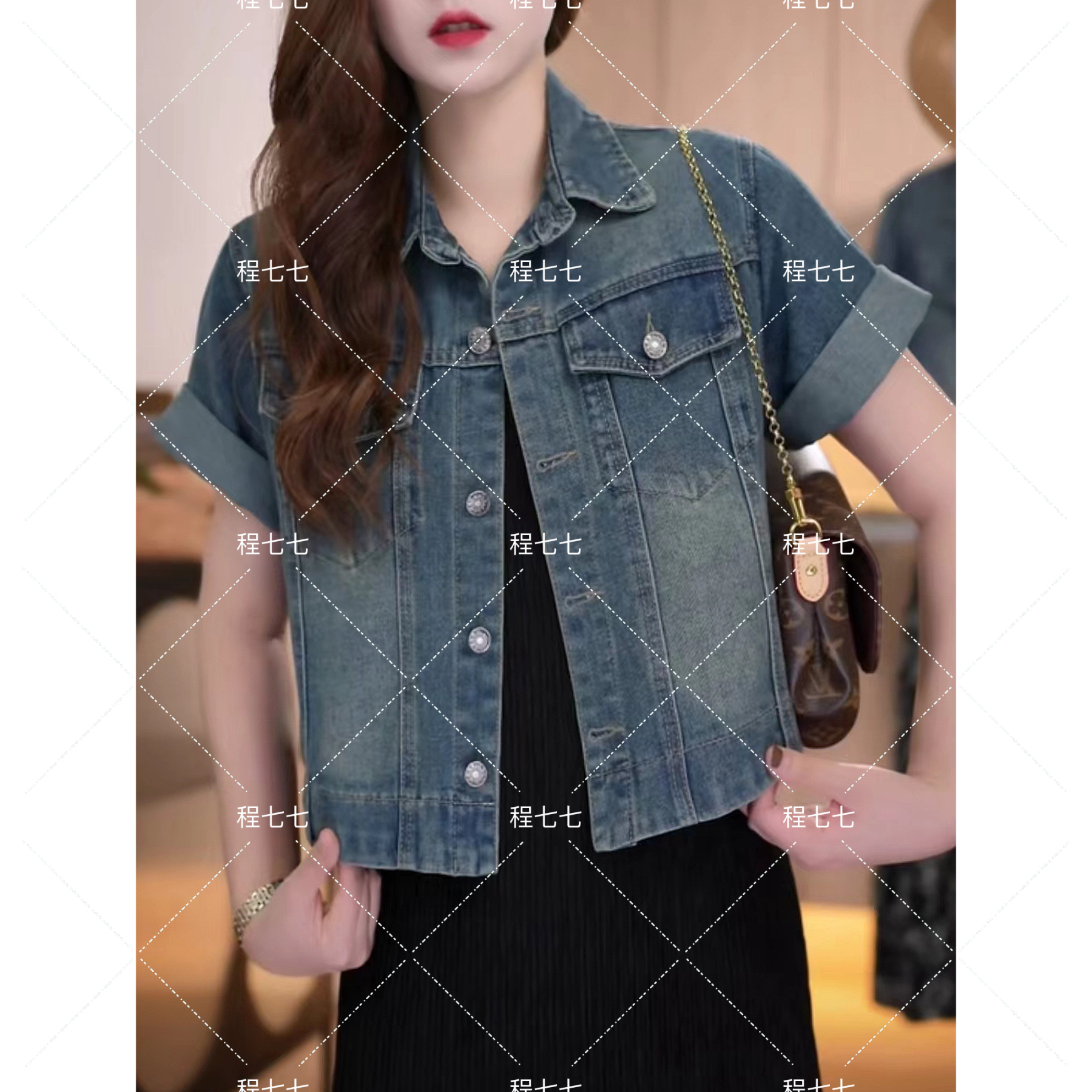 夏季薄牛仔短袖外套女短款宽松休闲百搭时髦复古直筒中袖衬衫上衣