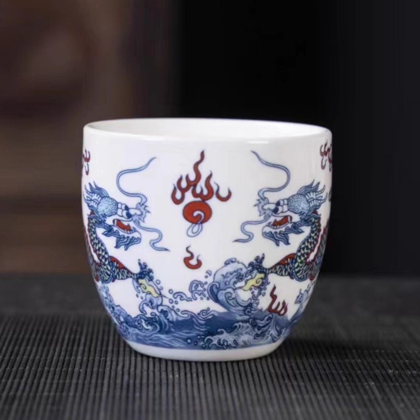 润茗茶具/龙腾盛世青龙陶瓷手工贴花高端功夫茶主人杯170cc