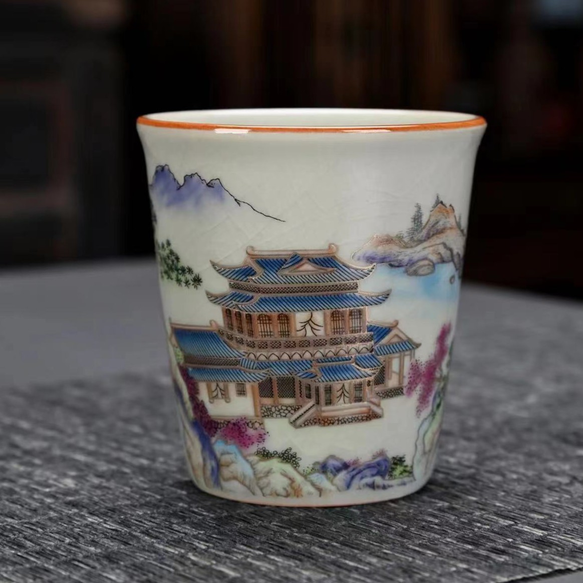 润茗茶具/藤王阁卓玉堂汝窑开片高端功夫茶具直筒主人杯130ml
