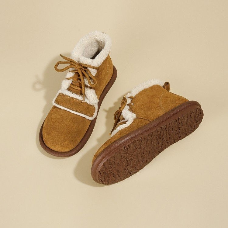 回力瑞加绒博肯鞋女2023年冬季新款平底雪地靴保暖系带短靴女棉鞋