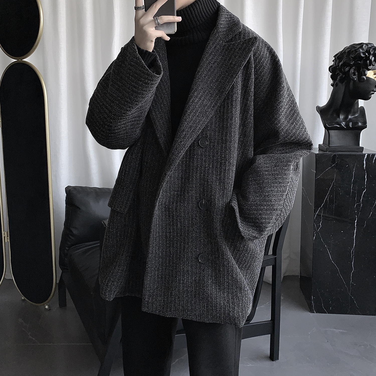 轻熟男士风衣男中长款韩版潮流帅气英伦风秋冬季大衣外套男加厚款