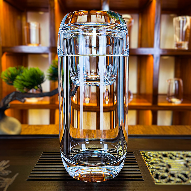 安享生活原矿水晶杯茶水分离带水晶茶漏高档茶具泡茶水杯子茶杯
