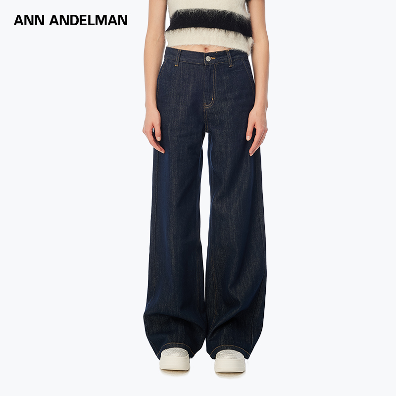 ANN ANDELMAN25春夏阔腿复古显瘦阔腿蓝色时尚经典直筒高腰牛仔裤