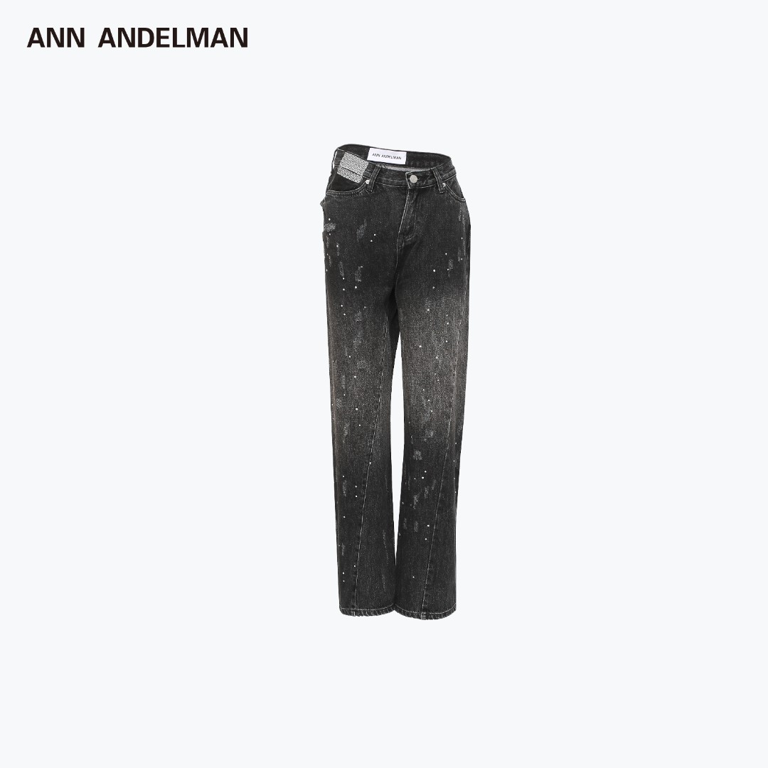 ANN ANDELMAN 【吴萱仪同款】水钻满天星扭曲皮牌春夏百搭牛仔裤