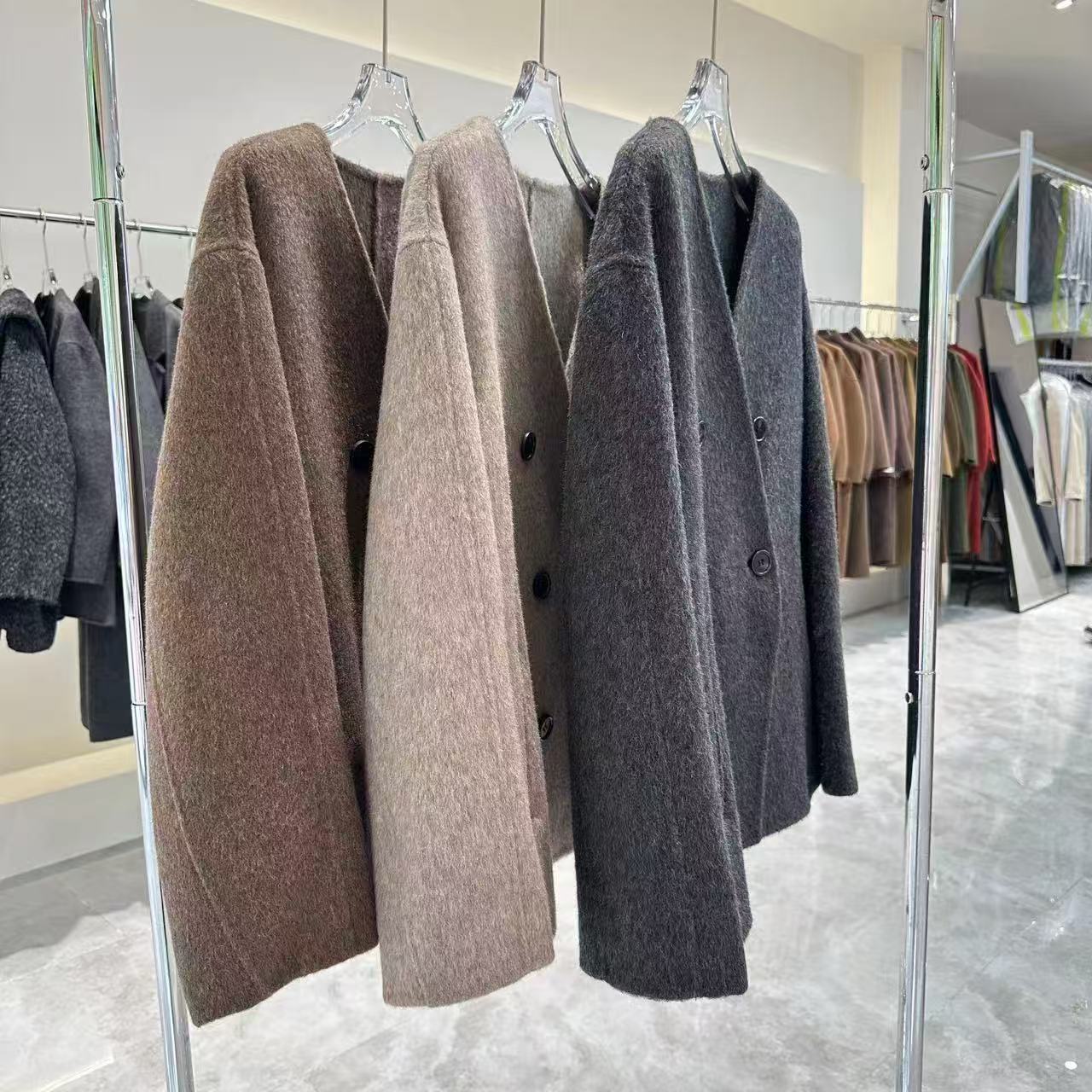 【璐璐】8085双面呢大衣时尚休闲百搭羊驼毛无领小短款